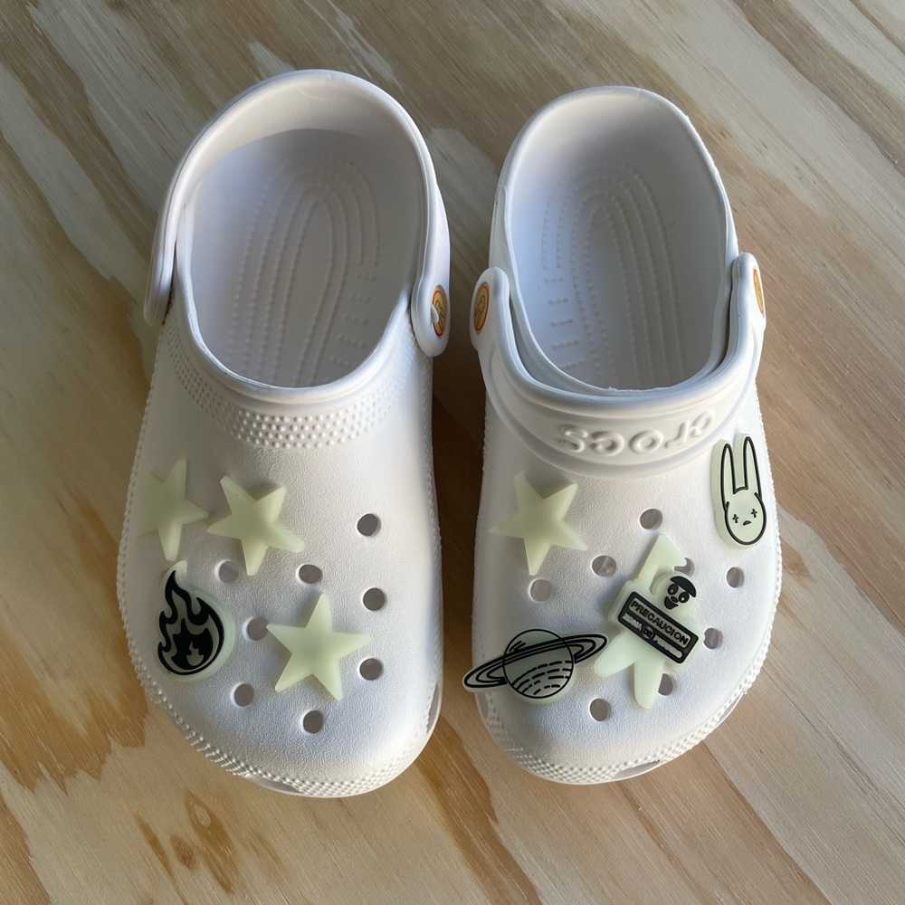 Bad bunny crocs. Glow in the dark. Replicas.